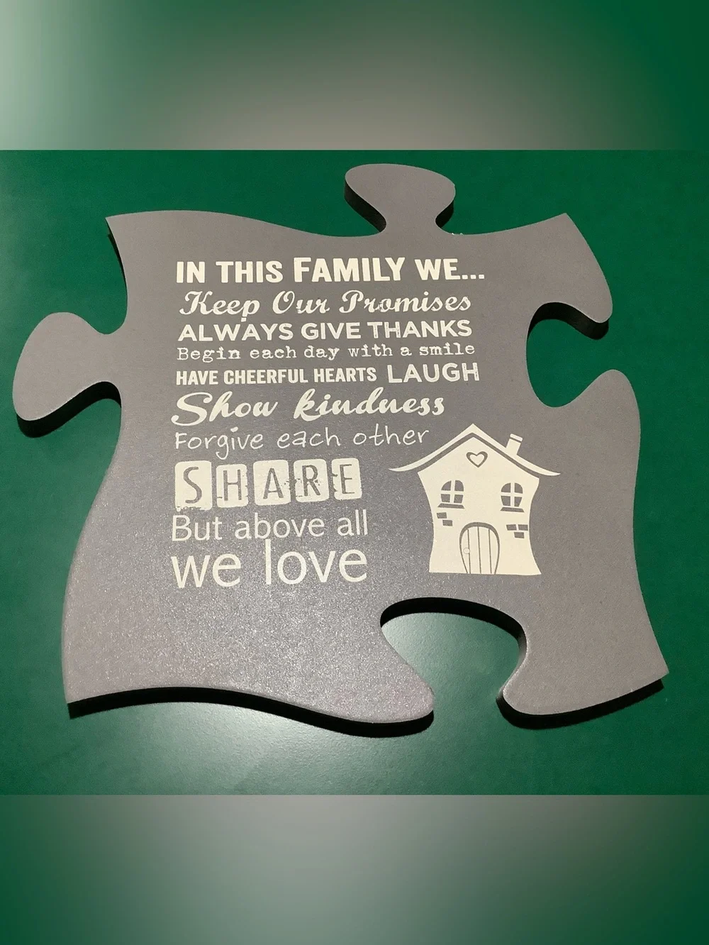 Family Rules Puzzle Wall Art - Brown with White Lettering